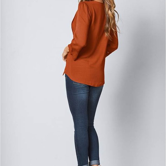 Lace Detail Button-Up Top - Picture 2 of 4